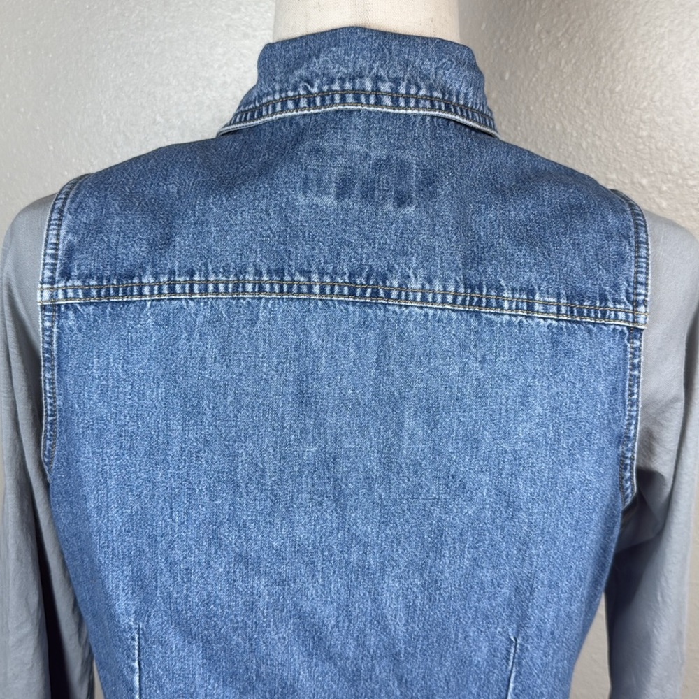 VTG Limited Denim Vest Women M Full Zip Lightweight Snap Pockets Hong Kong 90s - Picture 12 of 16